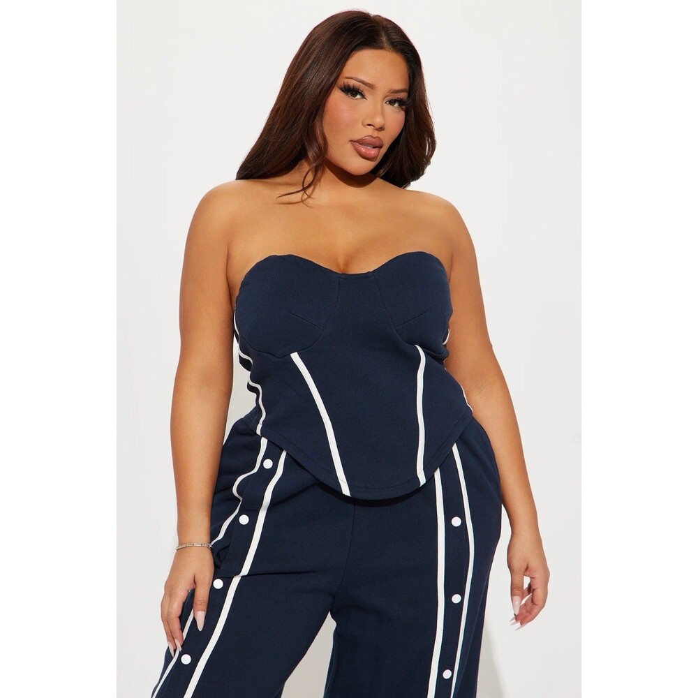 Fashionova Sara Fleece Stripe Trim Corset Top Women's Size 3X NWT Navy White